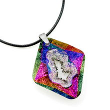 Load image into Gallery viewer, Rainbow Crystal Geode Necklace | Black Wax Cord
