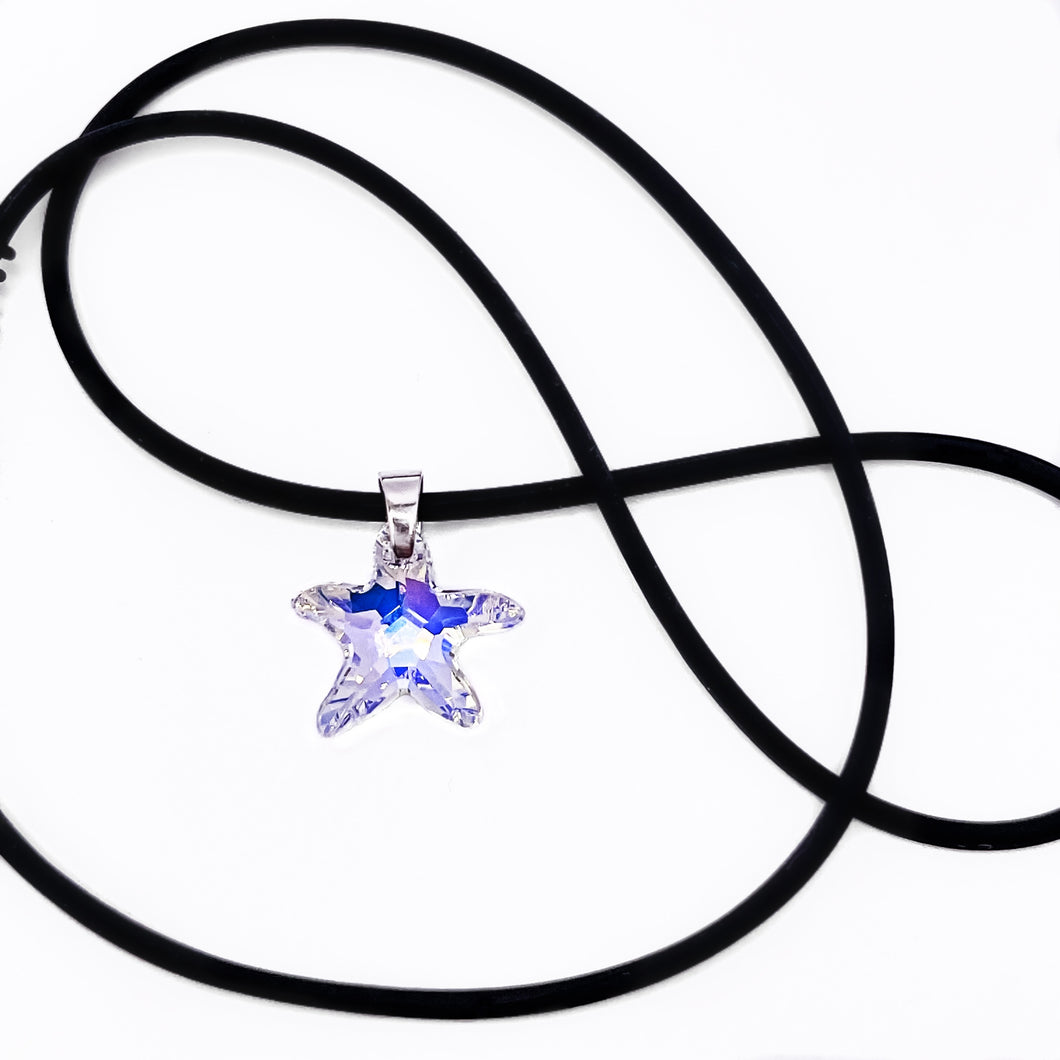 *LIMITED EDITION* 16mm Crystal Starfish Necklace | CRYSTAL AB {Black Silicone Cord}