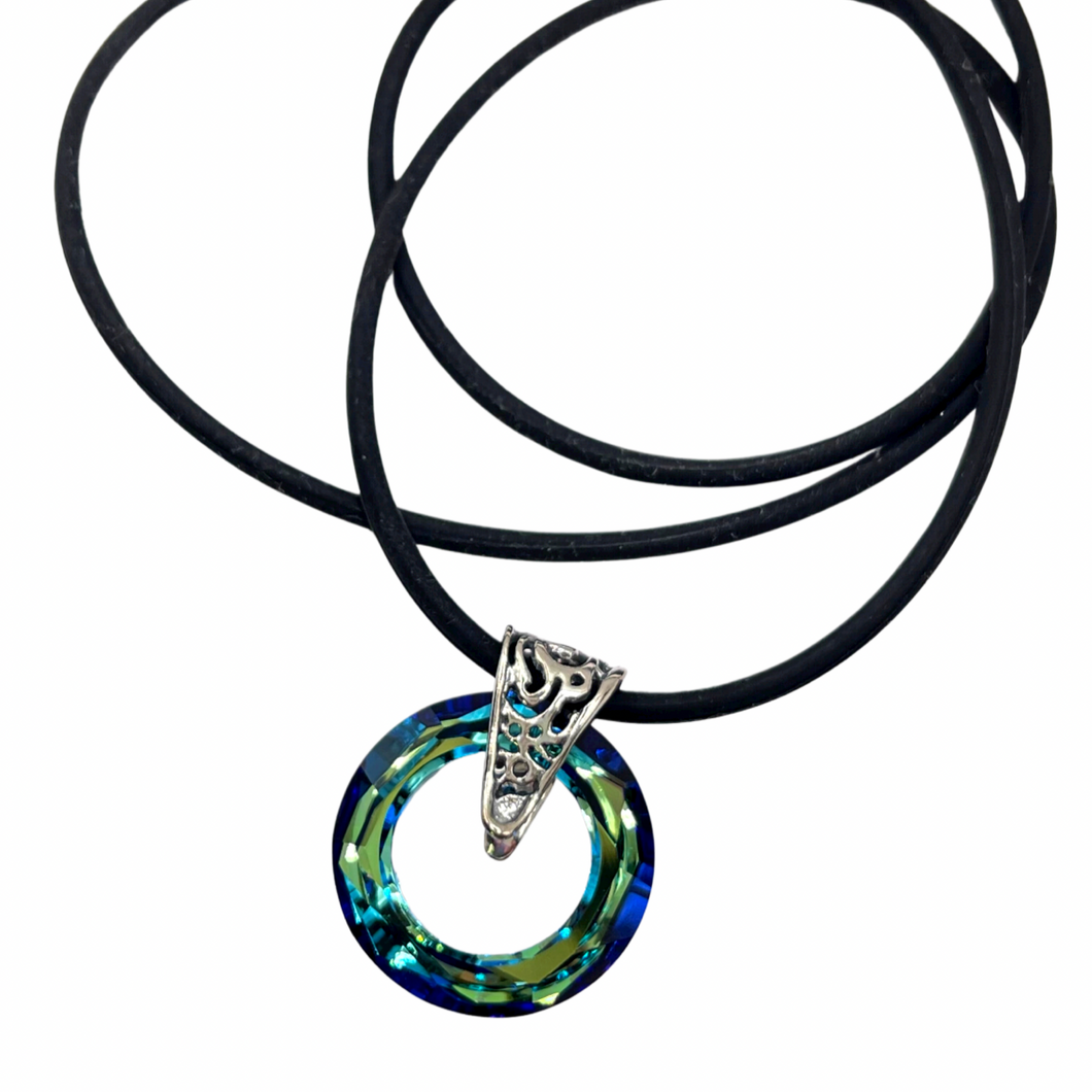 *LIMITED EDITION* 20mm Cosmic Ring Necklace | BERMUDA BLUE {Black Silicone Cord}