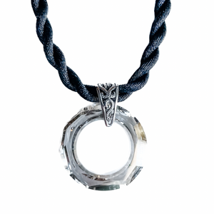 *LIMITED EDITION* 30mm Cosmic Ring Necklace | SILVERY {Black Braided Cord}